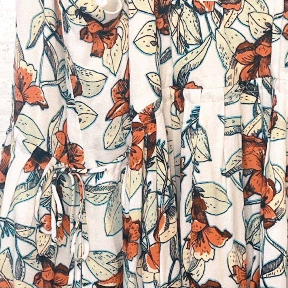 Free People Dear You Floral Ruffle Mini Dress Size XS Ivory Multicolor